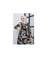 Mimoza Viskon Elbise - Siyah