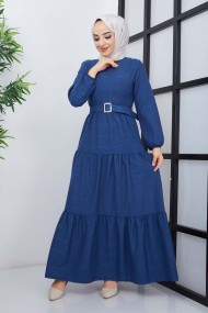 Mimoza Viskon Elbise - Mavi