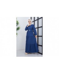 Mimoza Viskon Elbise - Mavi