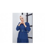 Mimoza Viskon Elbise - Mavi