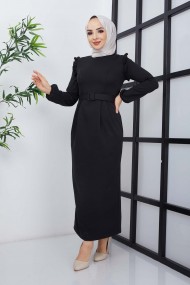 Çağla Atlas Elbise - Siyah