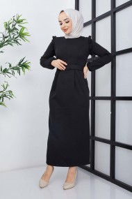 Çağla Atlas Elbise - Siyah