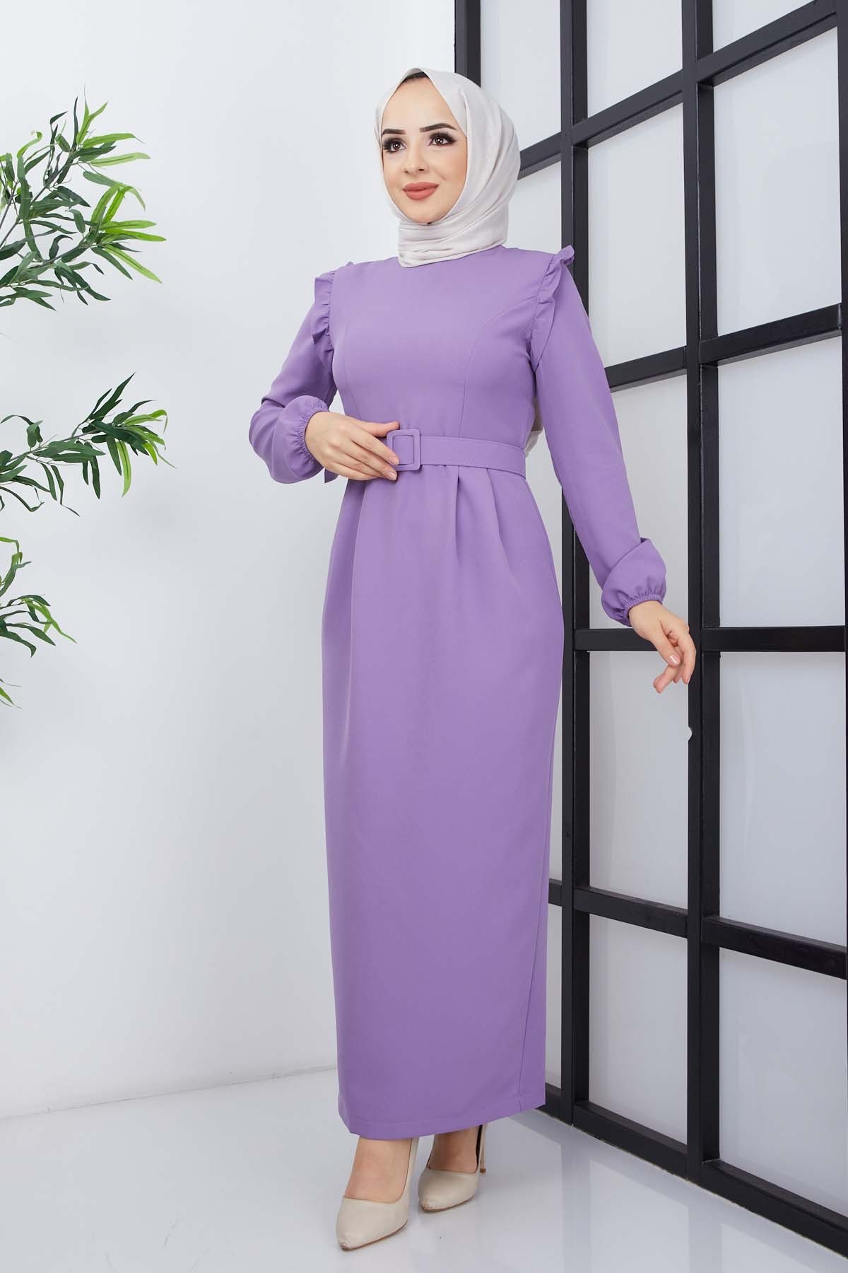 Çağla Atlas Elbise - Lila