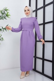 Çağla Atlas Elbise - Lila