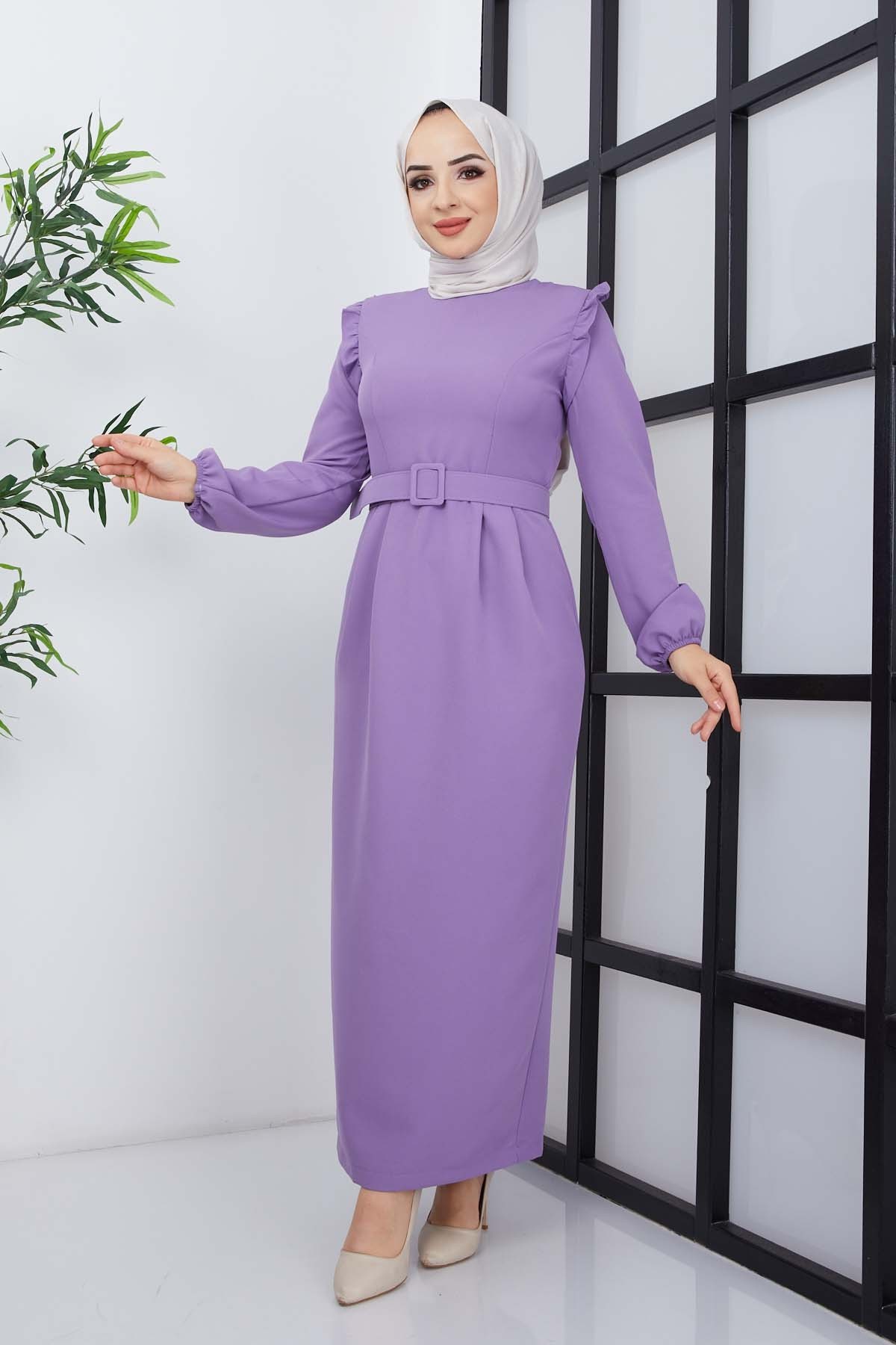 Çağla Atlas Elbise - Lila