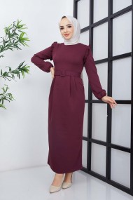 Çağla Atlas Elbise - Mürdüm