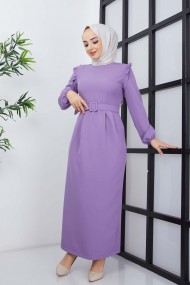 Çağla Atlas Elbise - Lila