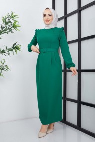 Çağla Atlas Elbise - Yeşil