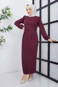 Çağla Atlas Elbise - Mürdüm