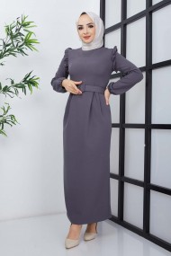 Çağla Atlas Elbise - Gri