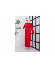 Çağla Atlas Elbise - Kırmızı