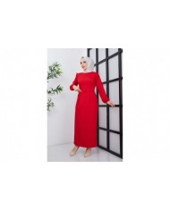 Çağla Atlas Elbise - Kırmızı