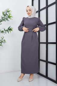Çağla Atlas Elbise - Gri