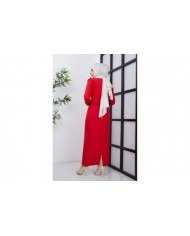 Çağla Atlas Elbise - Kırmızı