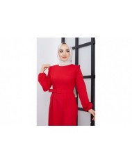 Çağla Atlas Elbise - Kırmızı