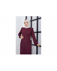 Çağla Atlas Elbise - Mürdüm