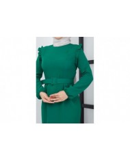 Çağla Atlas Elbise - Yeşil