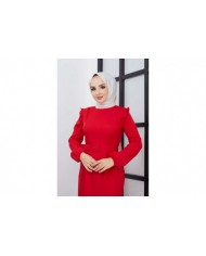 Çağla Atlas Elbise - Kırmızı