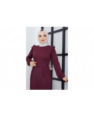 Çağla Atlas Elbise - Mürdüm