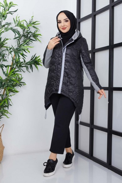 Garnili Çift Fermuarlı Jessica Mont - Siyah