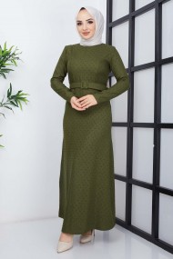 Buğlem Ponpon Kışlık Elbise - Haki