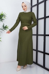 Buğlem Ponpon Kışlık Elbise - Haki