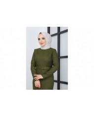 Buğlem Ponpon Kışlık Elbise - Haki