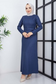 Buğlem Ponpon Kışlık Elbise - İndigo