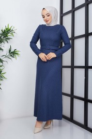 Buğlem Ponpon Kışlık Elbise - İndigo