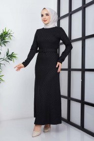 Buğlem Ponpon Kışlık Elbise - Siyah