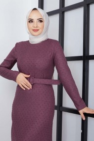 Buğlem Ponpon Kışlık Elbise - Mürdüm