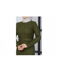 Buğlem Ponpon Kışlık Elbise - Haki