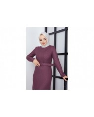 Buğlem Ponpon Kışlık Elbise - Mürdüm