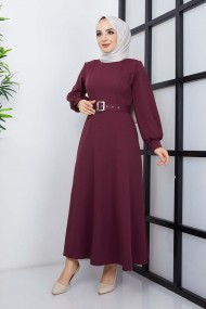 Prenses Atlas Elbise - Mürdüm