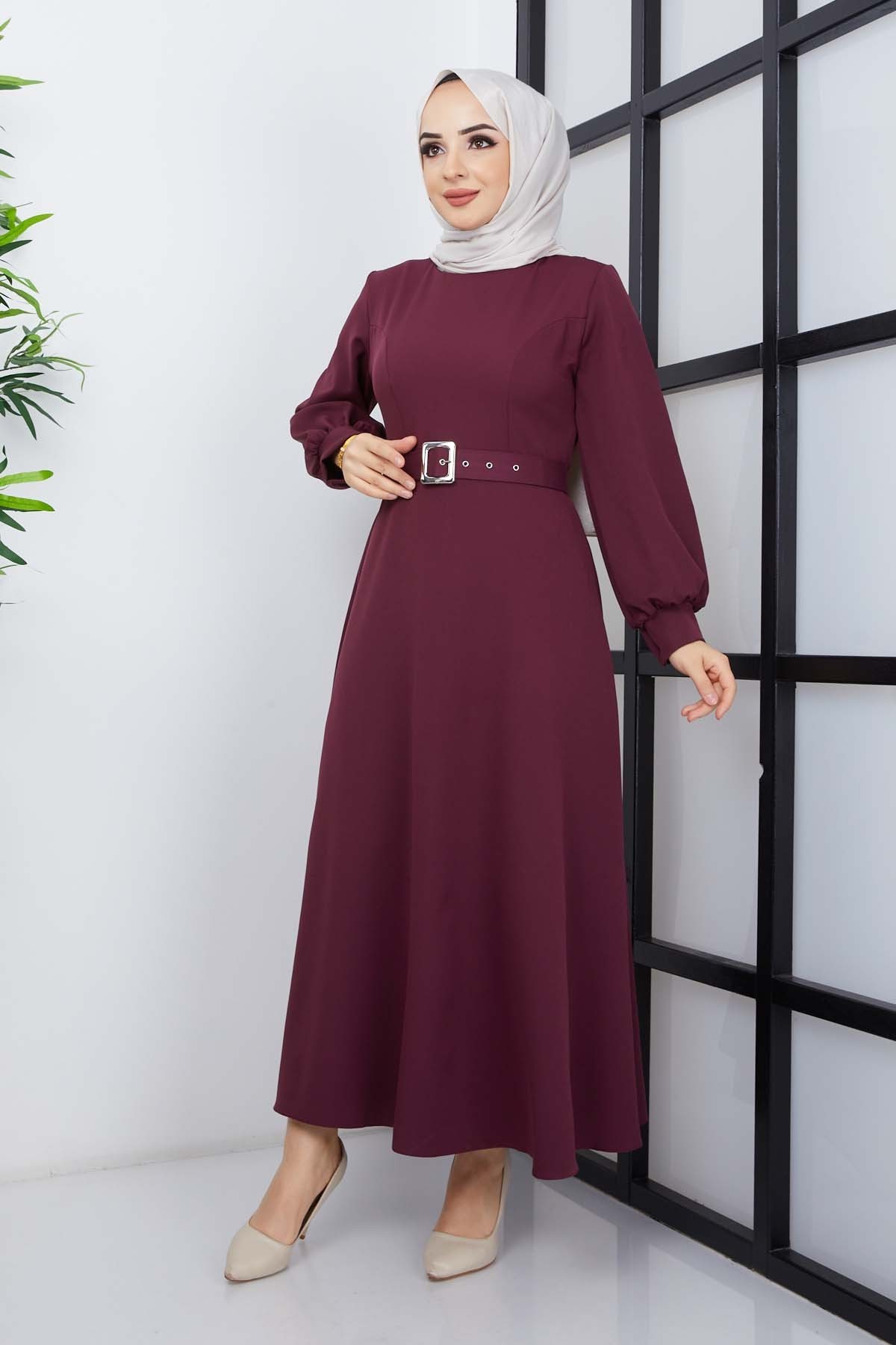 Prenses Atlas Elbise - Mürdüm