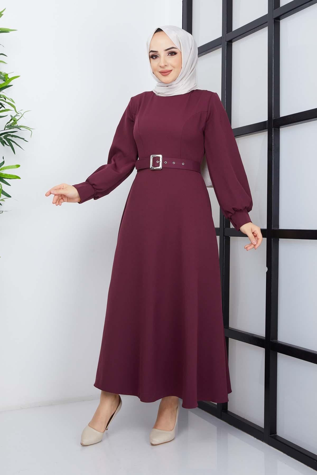 Prenses Atlas Elbise - Mürdüm