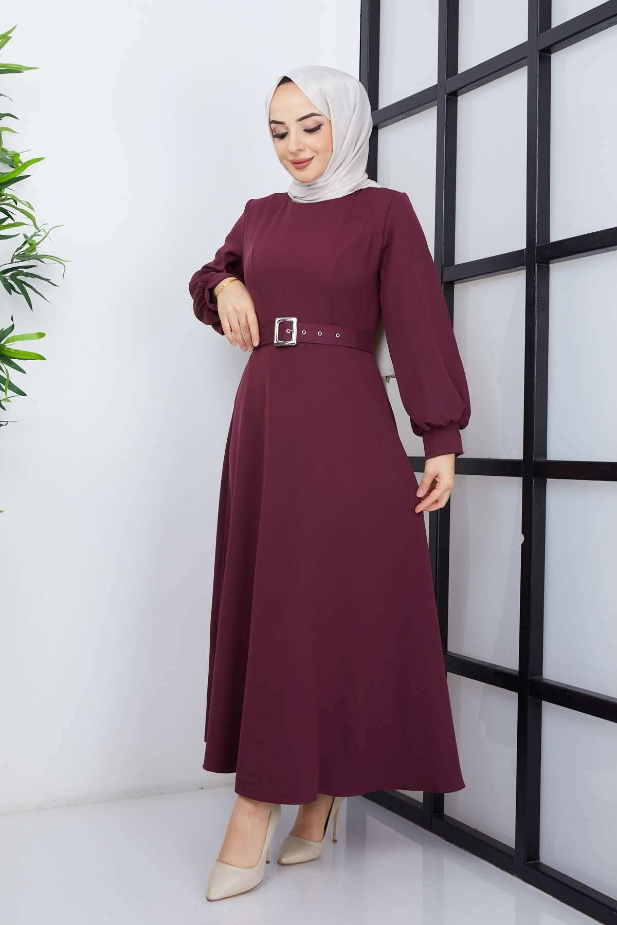 Prenses Atlas Elbise - Mürdüm