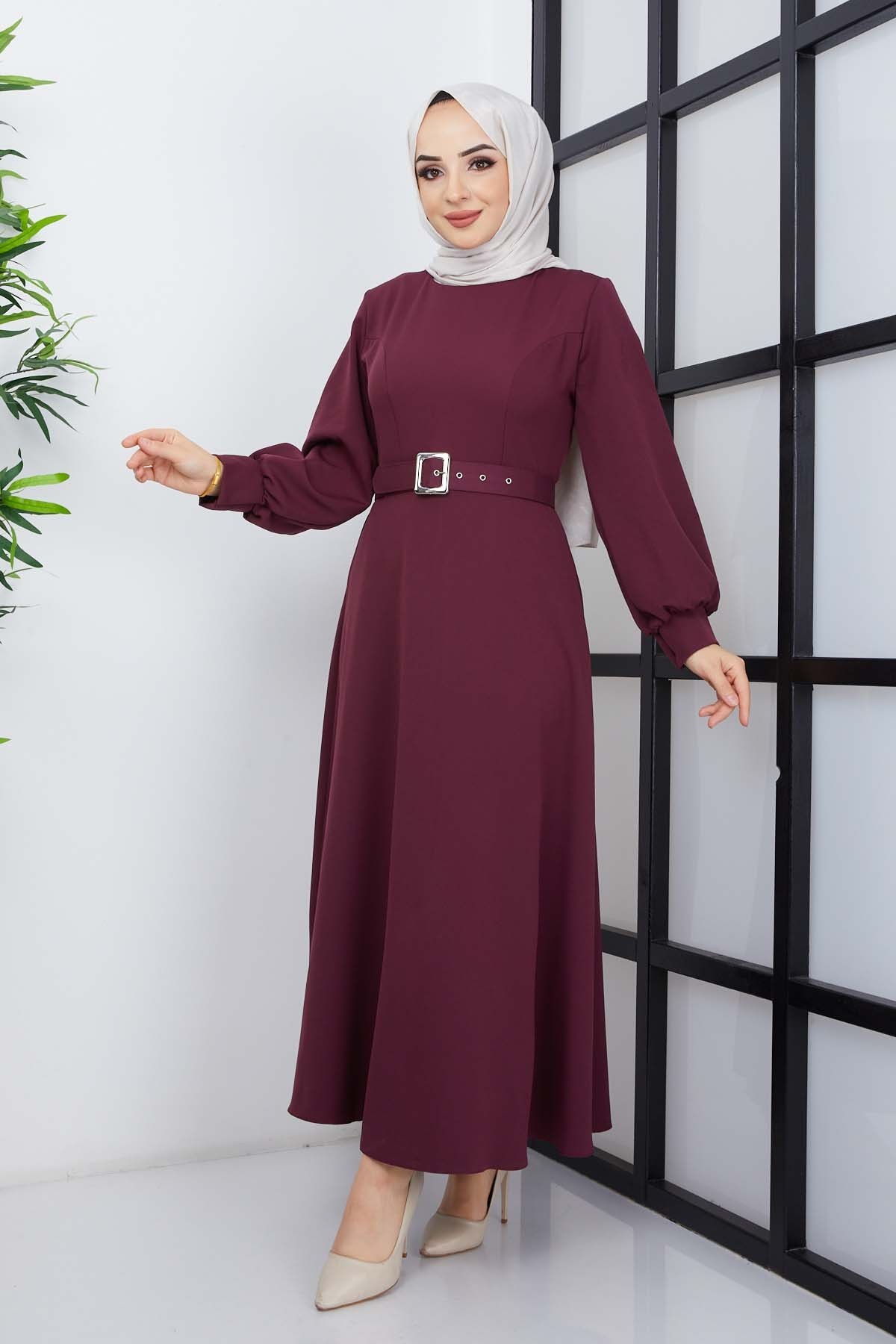 Prenses Atlas Elbise - Mürdüm