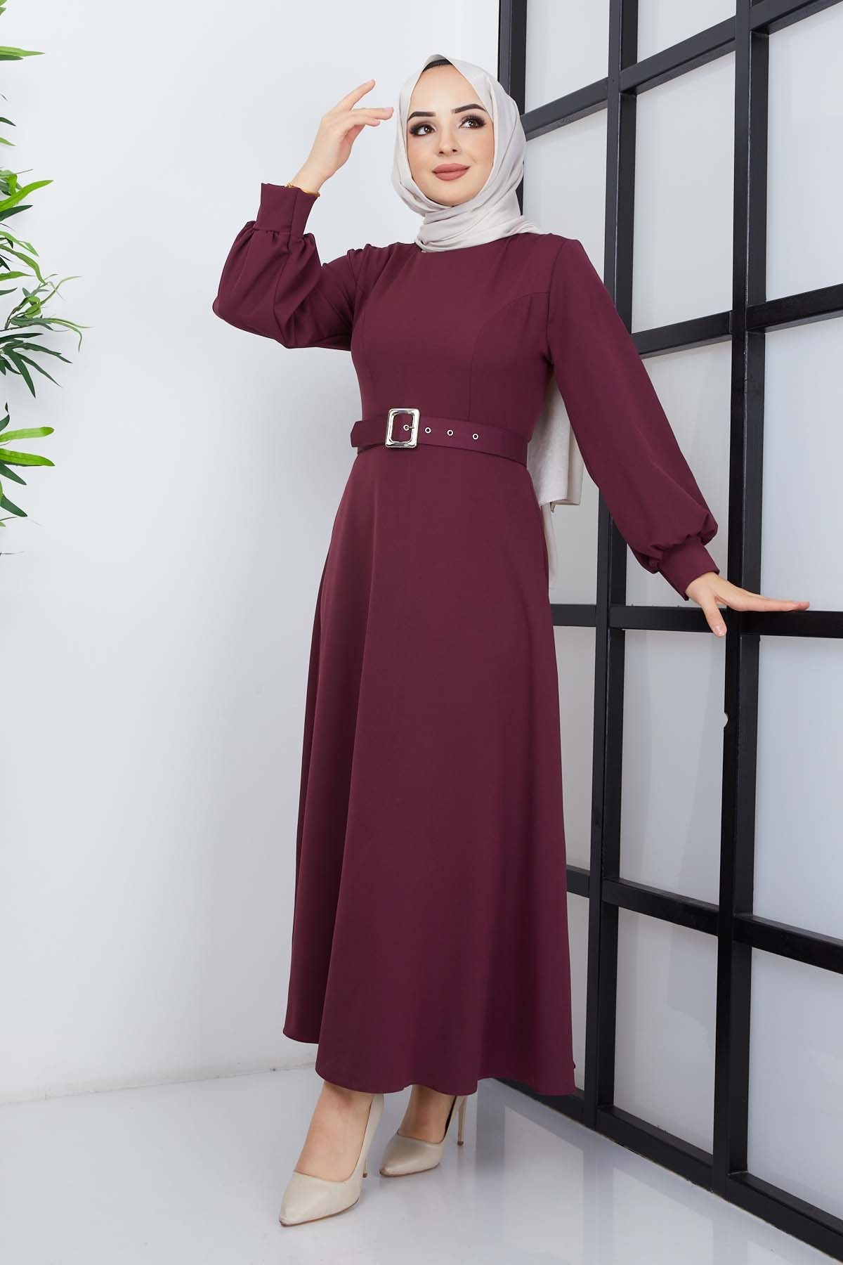 Prenses Atlas Elbise - Mürdüm