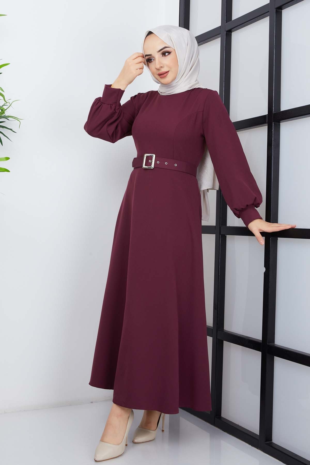 Prenses Atlas Elbise - Mürdüm