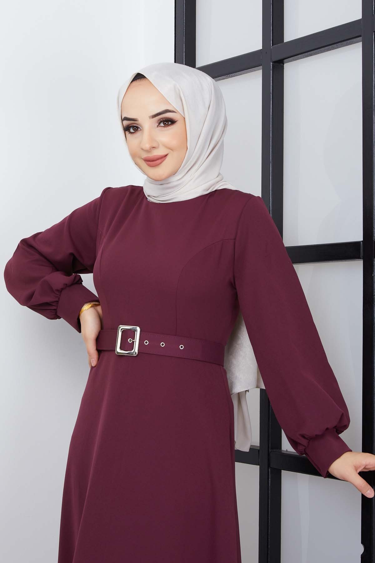 Prenses Atlas Elbise - Mürdüm