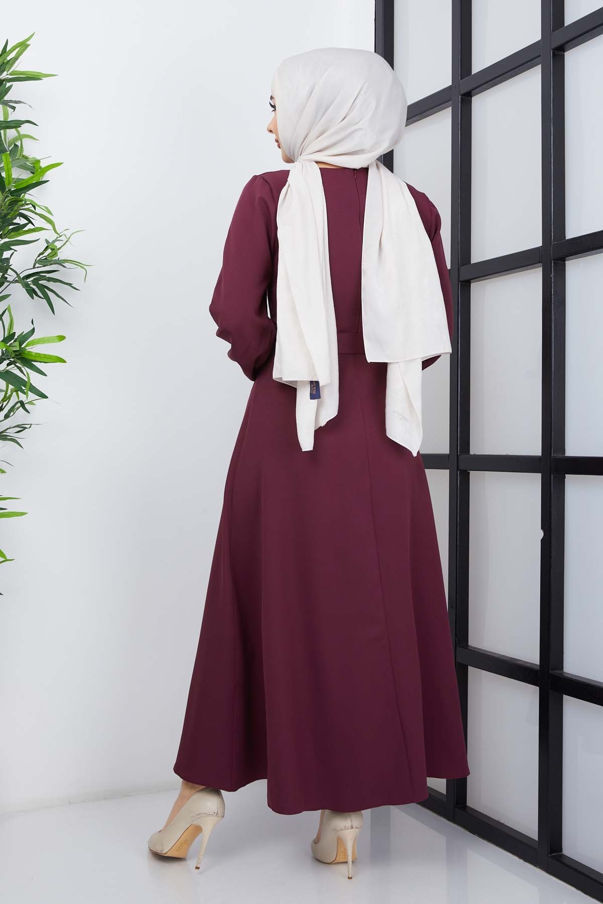 Prenses Atlas Elbise - Mürdüm