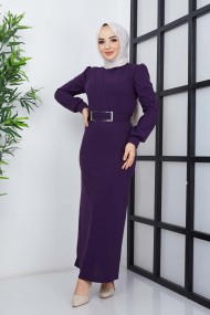 Hilal Krep Elbise - Mürdüm