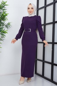 Hilal Krep Elbise - Mürdüm