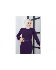 Hilal Krep Elbise - Mürdüm