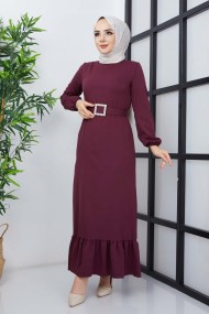 Dilay Atlas Elbise - Mürdüm