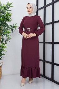 Dilay Atlas Elbise - Mürdüm