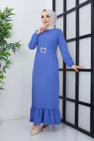 Dilay Atlas Elbise - Mavi