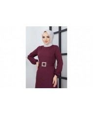 Dilay Atlas Elbise - Mürdüm