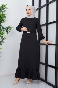 Dilay Atlas Elbise - Siyah